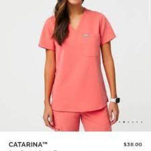 FIGS Catarina one pocket scrub top in Coral -- XS